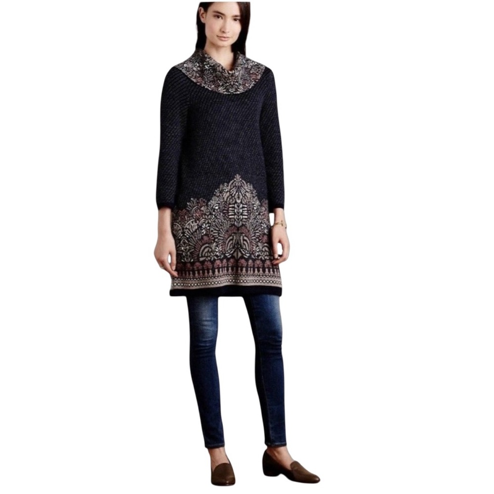 Anthropologie Moth Imperial Garden Tunic Sweater Cowl Neck Dress Size Small S